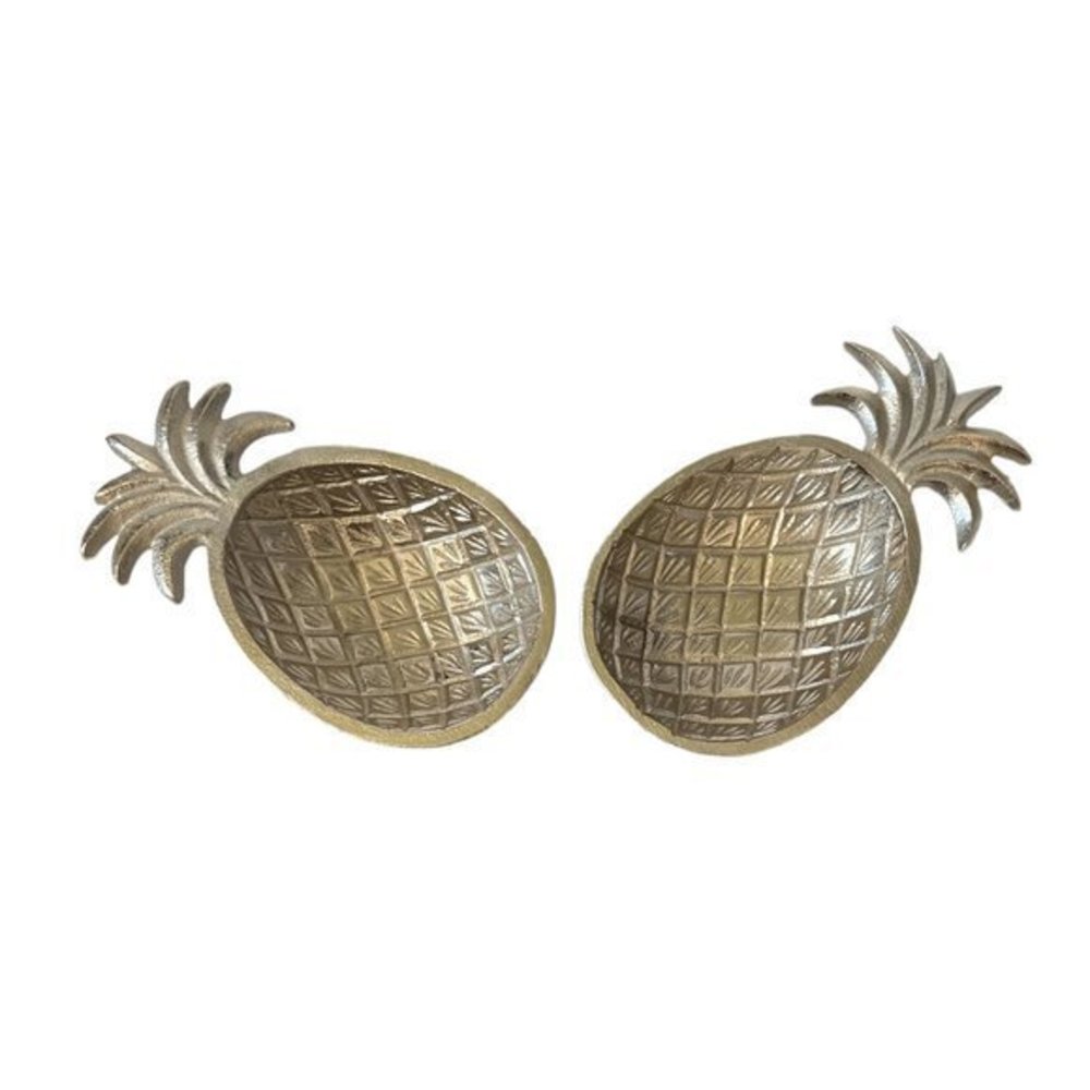 Decorative Metal Pineapple Trinket Dish Decor - Set of‎ Two